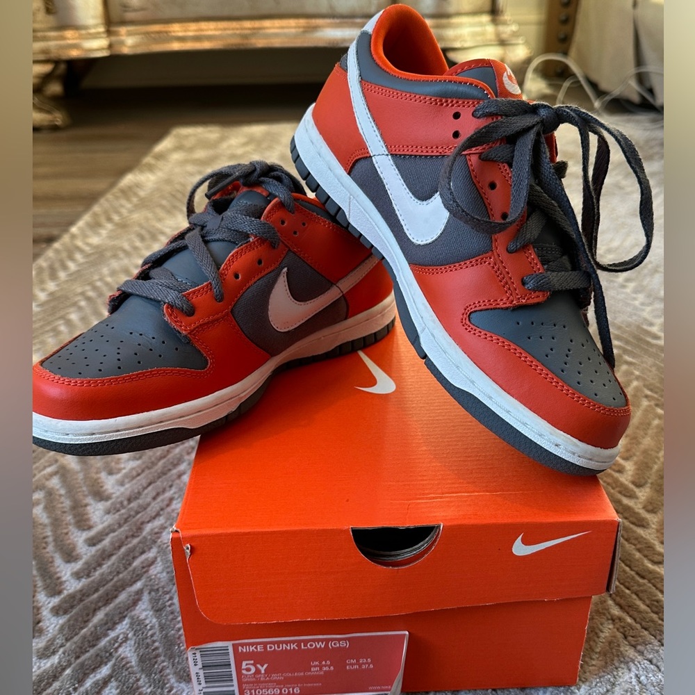 RARE Nike Dunk Low Flint Grey White College Orange GS Youth Size 5Y 310569-016